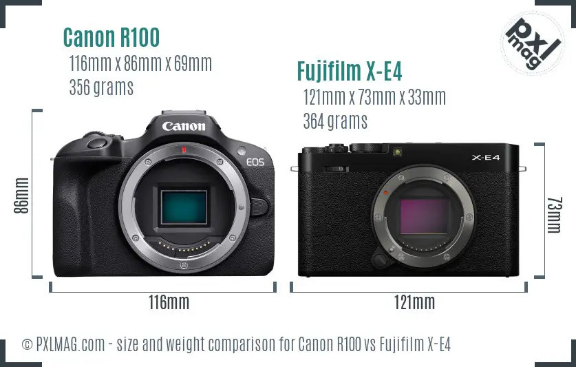 Canon R100 vs Fujifilm X-E4 size comparison Canon R100 vs Fujifilm X-E4 size comparison