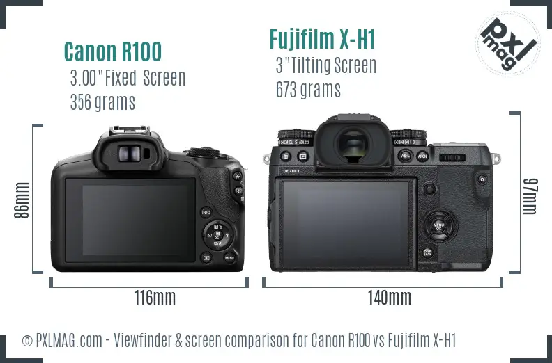 Canon R100 vs Fujifilm X-H1 Screen and Viewfinder comparison