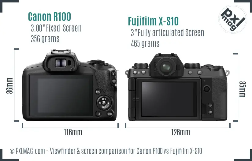 Canon R100 vs Fujifilm X-S10 Screen and Viewfinder comparison