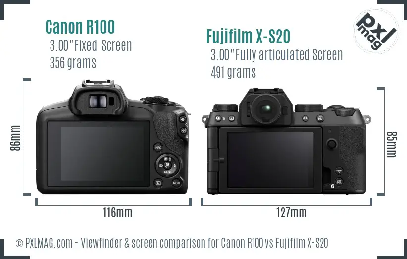 Canon R100 vs Fujifilm X-S20 Screen and Viewfinder comparison