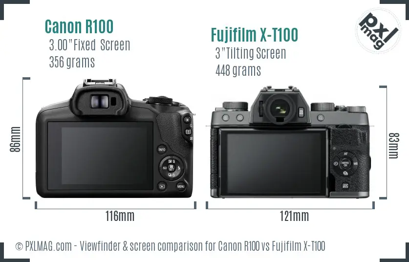 Canon R100 vs Fujifilm X-T100 Screen and Viewfinder comparison