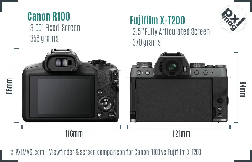 Canon R100 vs Fujifilm X-T200 Screen and Viewfinder comparison