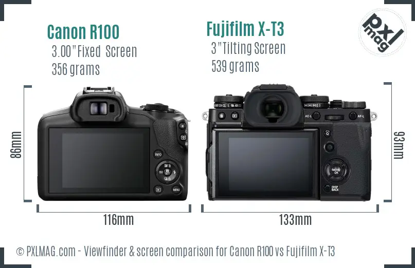 Canon R100 vs Fujifilm X-T3 Screen and Viewfinder comparison