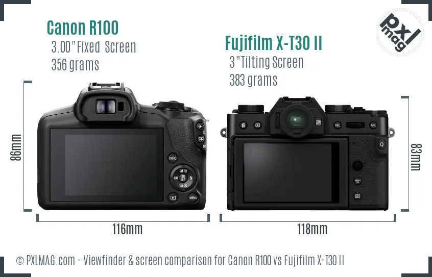 Canon R100 vs Fujifilm X-T30 II Screen and Viewfinder comparison