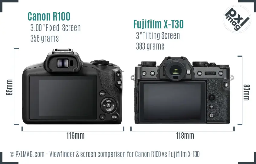 Canon R100 vs Fujifilm X-T30 Screen and Viewfinder comparison