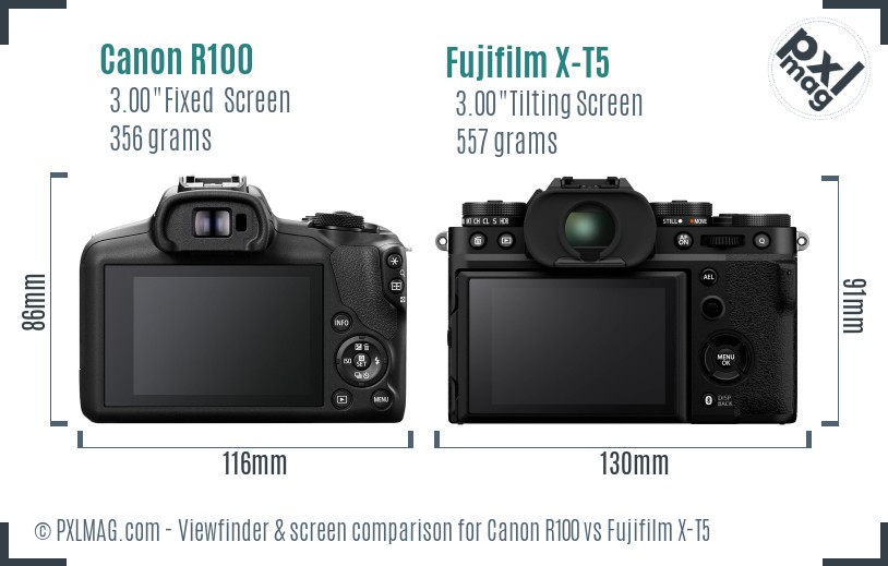 Canon R100 vs Fujifilm X-T5 Screen and Viewfinder comparison
