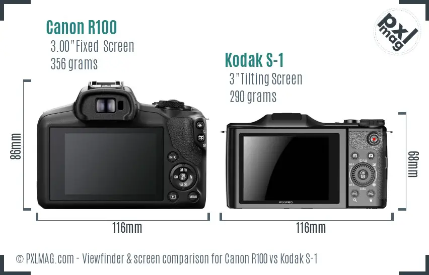 Canon R100 vs Kodak S-1 Screen and Viewfinder comparison Canon R100 vs Kodak S-1 Screen and Viewfinder comparison
