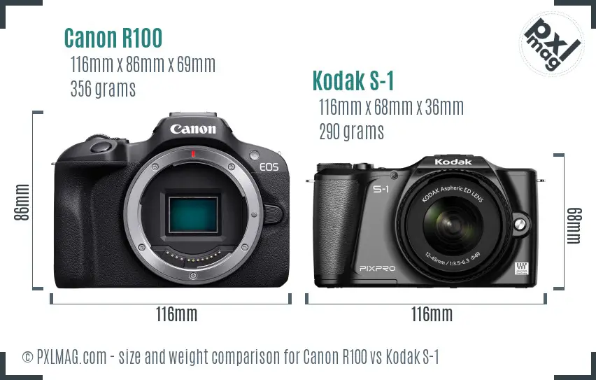 Canon R100 vs Kodak S-1 size comparison Canon R100 vs Kodak S-1 size comparison