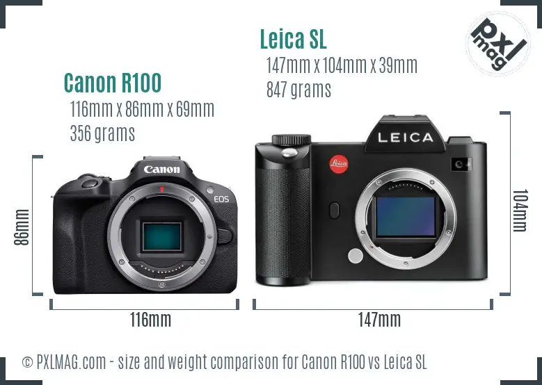 Canon R100 vs Leica SL size comparison