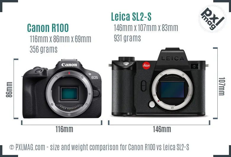 Canon R100 vs Leica SL2-S size comparison