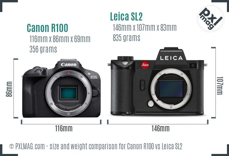 Canon R100 vs Leica SL2 size comparison