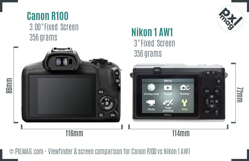 Canon R100 vs Nikon 1 AW1 Screen and Viewfinder comparison