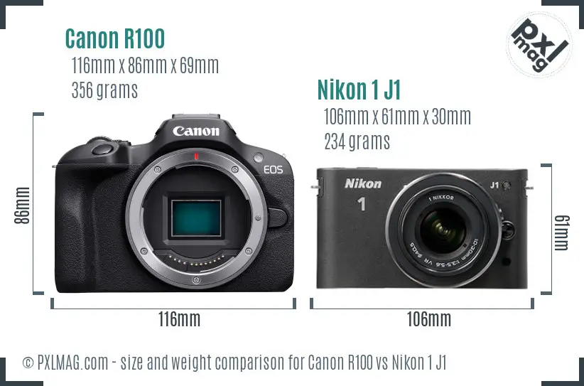Canon R100 vs Nikon 1 J1 size comparison Canon R100 vs Nikon 1 J1 size comparison