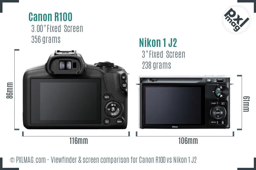 Canon R100 vs Nikon 1 J2 Screen and Viewfinder comparison