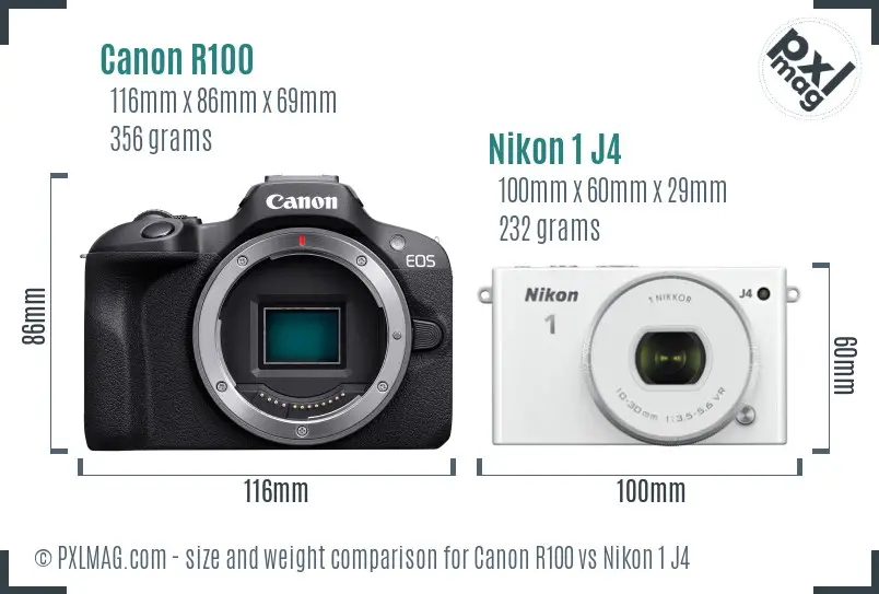 Canon R100 vs Nikon 1 J4 size comparison Canon R100 vs Nikon 1 J4 size comparison