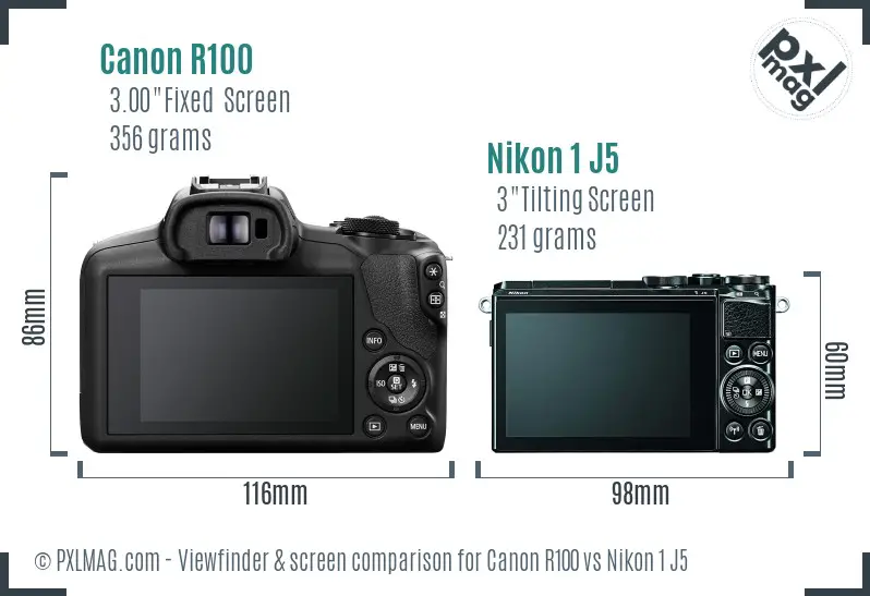 Canon R100 vs Nikon 1 J5 Screen and Viewfinder comparison