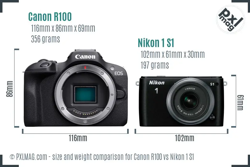 Canon R100 vs Nikon 1 S1 size comparison Canon R100 vs Nikon 1 S1 size comparison