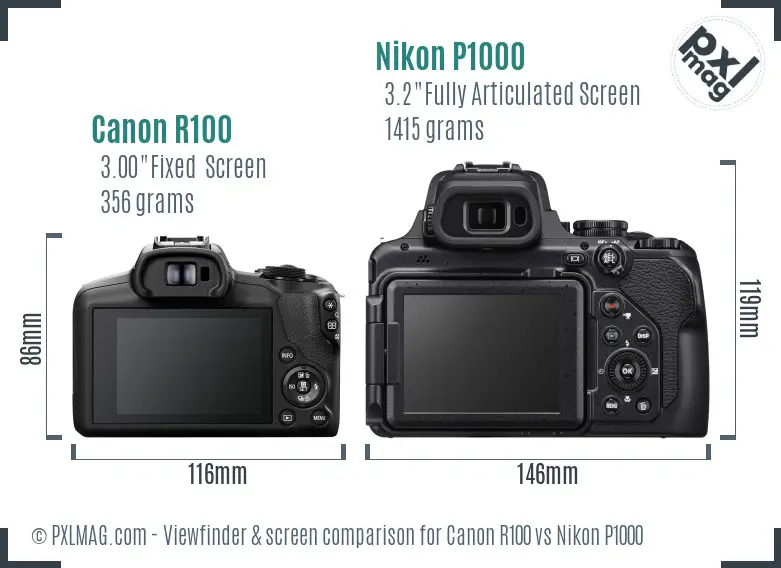 Canon R100 vs Nikon P1000 Screen and Viewfinder comparison Canon R100 vs Nikon P1000 Screen and Viewfinder comparison