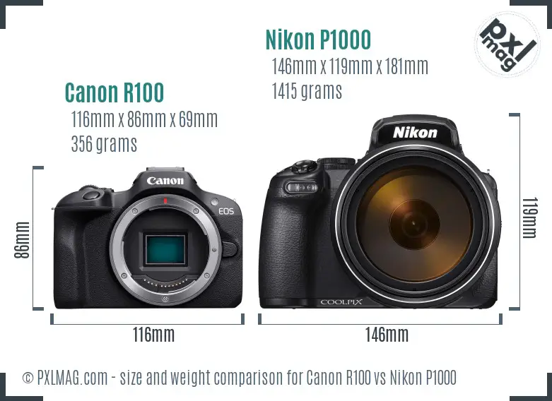 Canon R100 vs Nikon P1000 size comparison Canon R100 vs Nikon P1000 size comparison