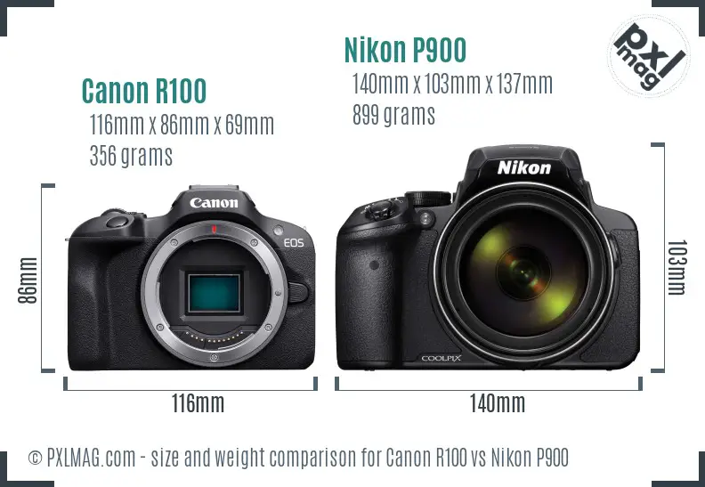 Canon R100 vs Nikon P900 size comparison Canon R100 vs Nikon P900 size comparison