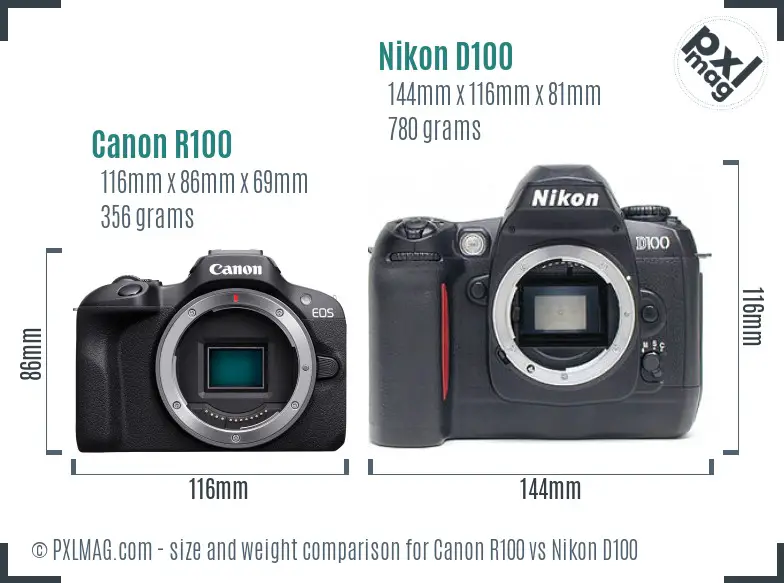 Canon R100 vs Nikon D100 size comparison Canon R100 vs Nikon D100 size comparison