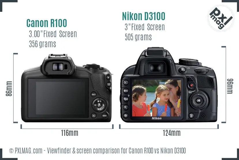 Canon R100 vs Nikon D3100 Screen and Viewfinder comparison Canon R100 vs Nikon D3100 Screen and Viewfinder comparison
