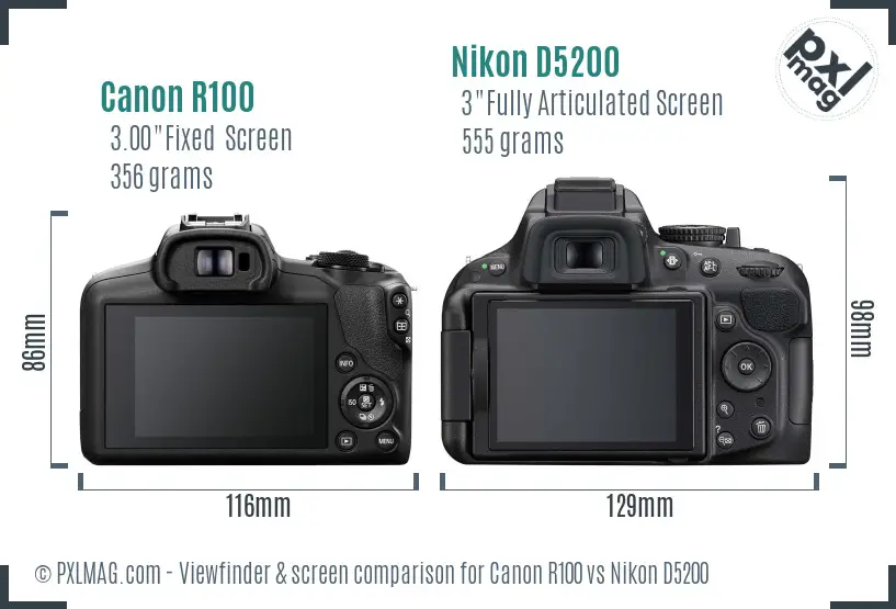 Canon R100 vs Nikon D5200 Screen and Viewfinder comparison