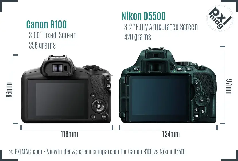 Canon R100 vs Nikon D5500 Screen and Viewfinder comparison Canon R100 vs Nikon D5500 Screen and Viewfinder comparison