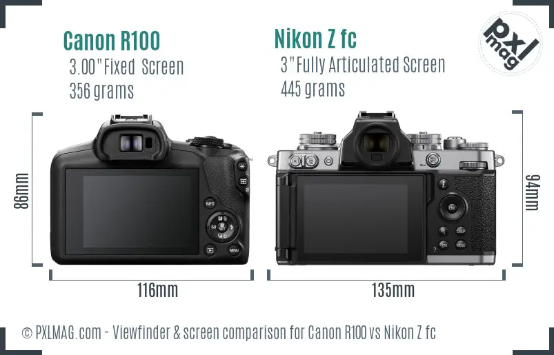 Canon R100 vs Nikon Z fc Screen and Viewfinder comparison