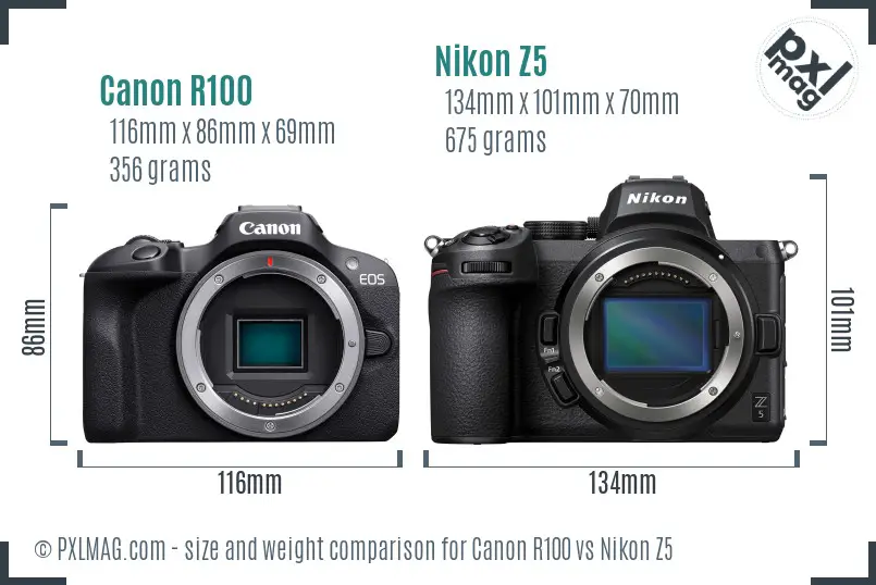 Canon R100 vs Nikon Z5 size comparison Canon R100 vs Nikon Z5 size comparison