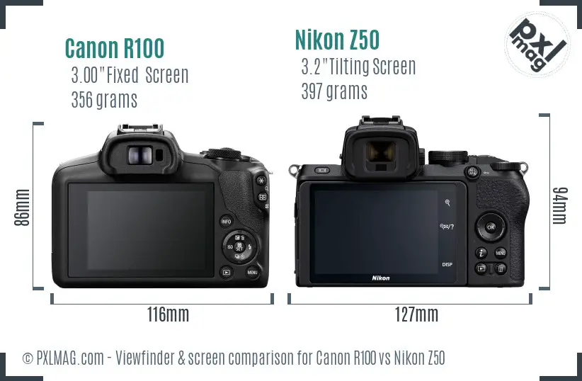 Canon R100 vs Nikon Z50 Screen and Viewfinder comparison