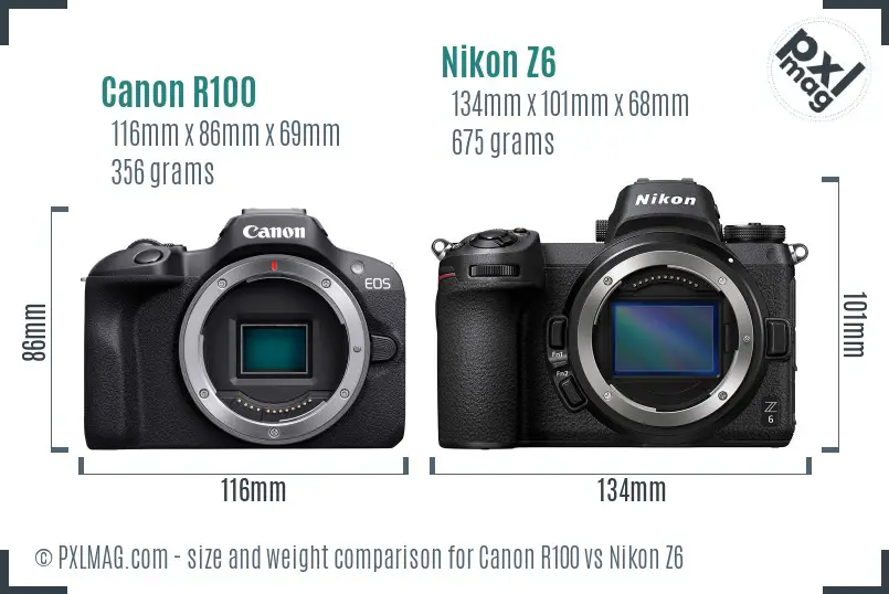 Canon R100 vs Nikon Z6 size comparison