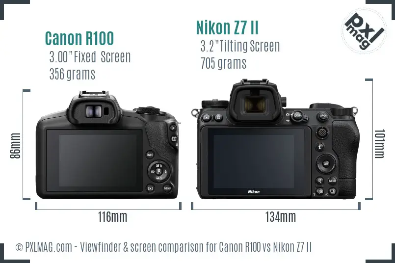 Canon R100 vs Nikon Z7 II Screen and Viewfinder comparison