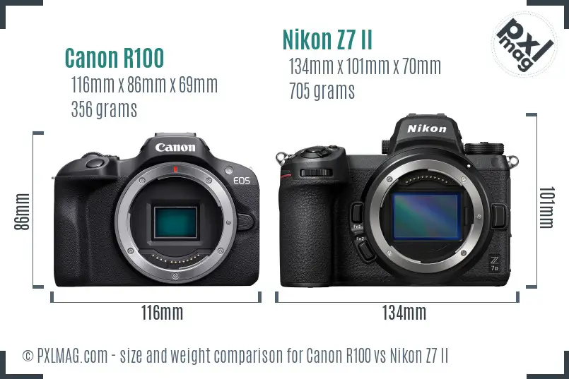 Canon R100 vs Nikon Z7 II size comparison