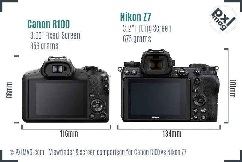 Canon R100 vs Nikon Z7 Screen and Viewfinder comparison