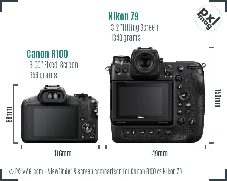 Canon R100 vs Nikon Z9 Screen and Viewfinder comparison