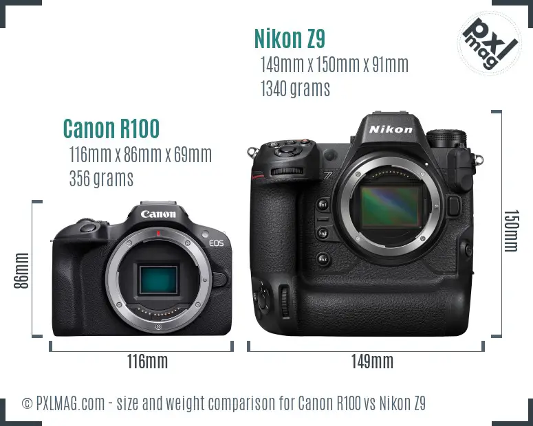 Canon R100 vs Nikon Z9 size comparison