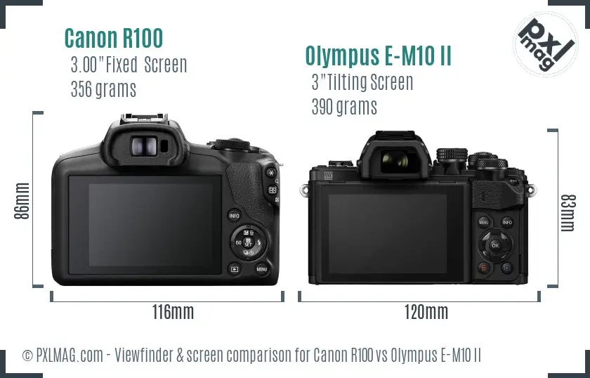 Canon R100 vs Olympus E-M10 II Screen and Viewfinder comparison Canon R100 vs Olympus E-M10 II Screen and Viewfinder comparison