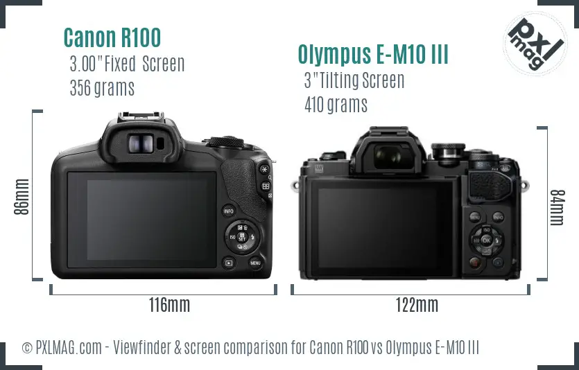 Canon R100 vs Olympus E-M10 III Screen and Viewfinder comparison Canon R100 vs Olympus E-M10 III Screen and Viewfinder comparison