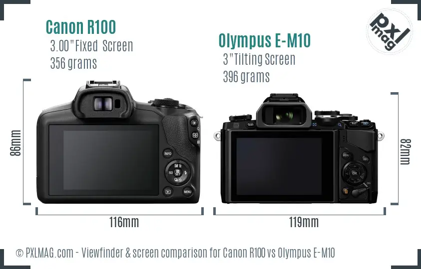 Canon R100 vs Olympus E-M10 Screen and Viewfinder comparison