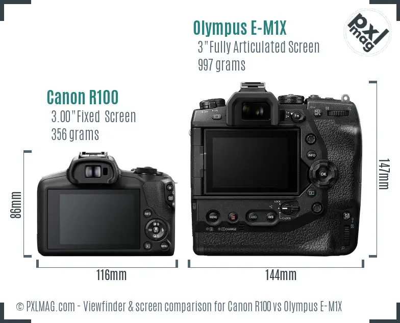 Canon R100 vs Olympus E-M1X Screen and Viewfinder comparison