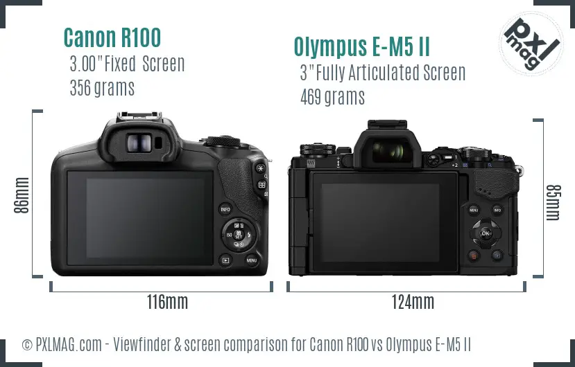 Canon R100 vs Olympus E-M5 II Screen and Viewfinder comparison