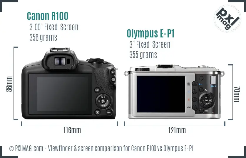 Canon R100 vs Olympus E-P1 Screen and Viewfinder comparison