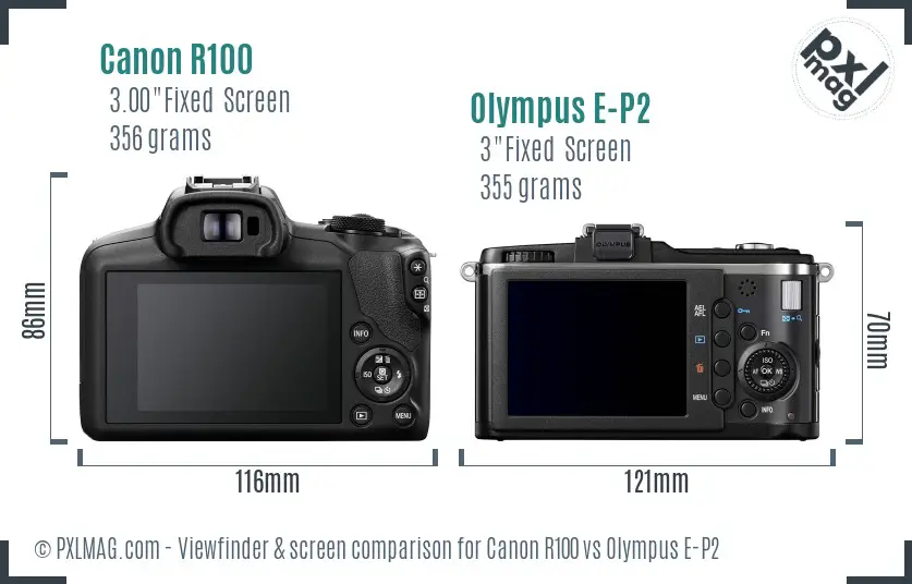 Canon R100 vs Olympus E-P2 Screen and Viewfinder comparison