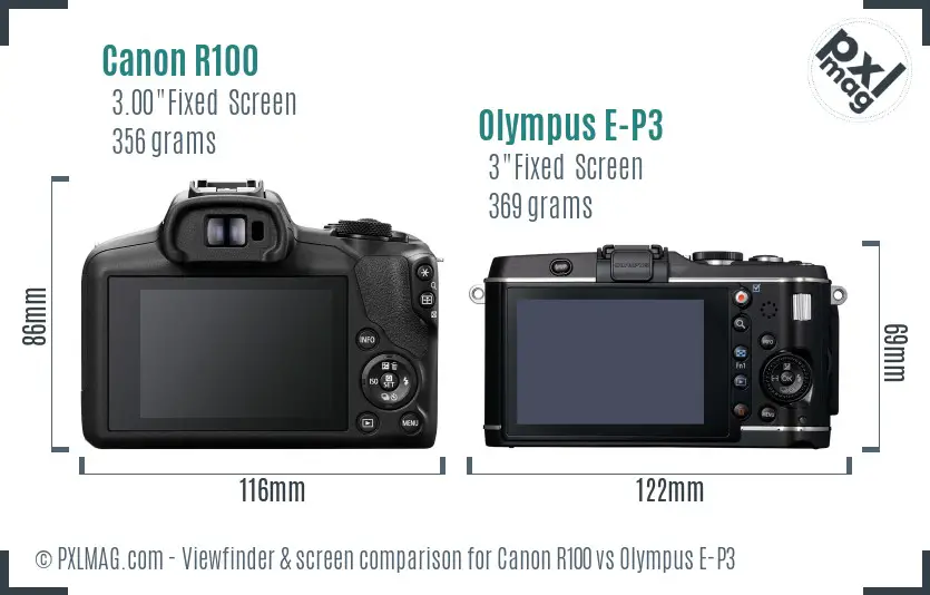 Canon R100 vs Olympus E-P3 Screen and Viewfinder comparison Canon R100 vs Olympus E-P3 Screen and Viewfinder comparison