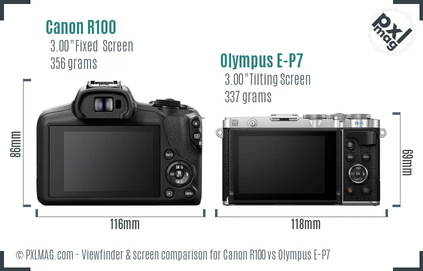 Canon R100 vs Olympus E-P7 Screen and Viewfinder comparison