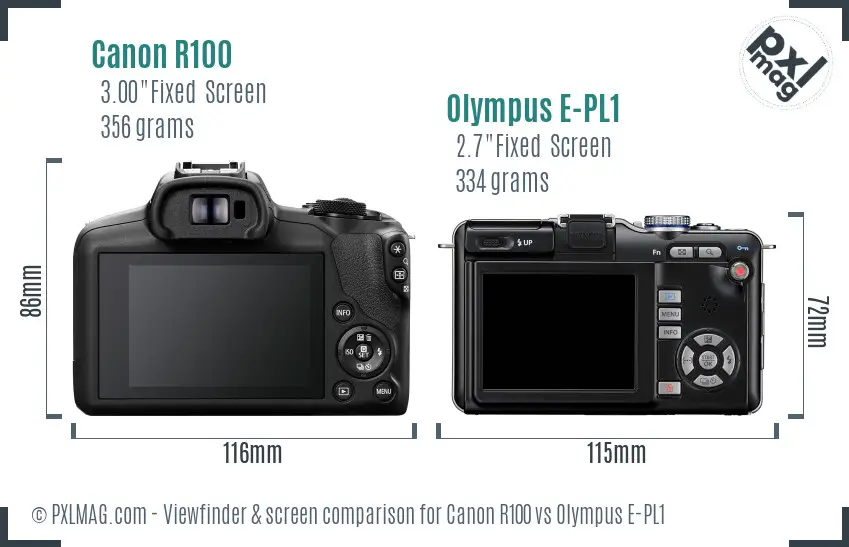 Canon R100 vs Olympus E-PL1 Screen and Viewfinder comparison