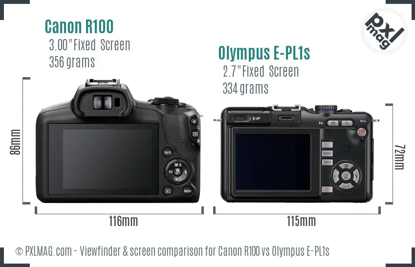 Canon R100 vs Olympus E-PL1s Screen and Viewfinder comparison