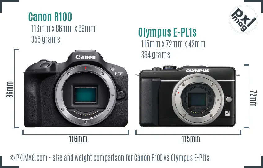 Canon R100 vs Olympus E-PL1s size comparison