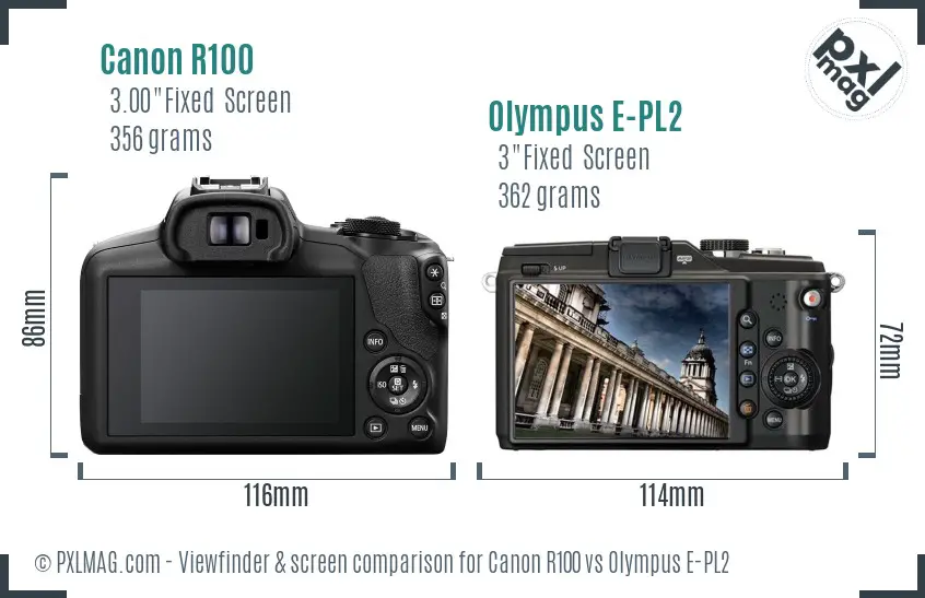 Canon R100 vs Olympus E-PL2 Screen and Viewfinder comparison